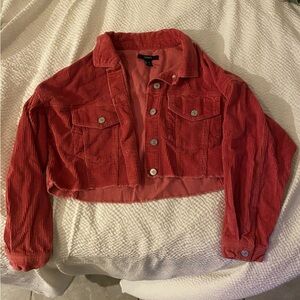 FOREVER 21 corduroy cropped button up dark coral/light red jacket. Size small